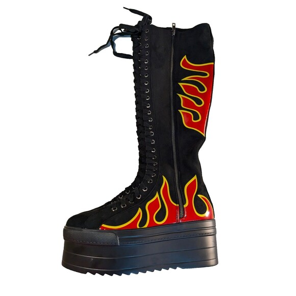 Lamoda 'Burning Up' Knee High Platform Shoe/Boot size 9 Ladie's Flames - Picture 1 of 11